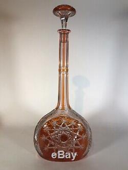 Baccarat apricot CZAR Cut Glass Banjo Shaped Decanter. C 1930