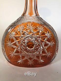 Baccarat apricot CZAR Cut Glass Banjo Shaped Decanter. C 1930