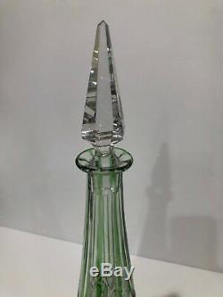 Baccarat'lagny' Green Hand Carved Green Cut To Clear Decanter