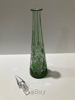 Baccarat'lagny' Green Hand Carved Green Cut To Clear Decanter