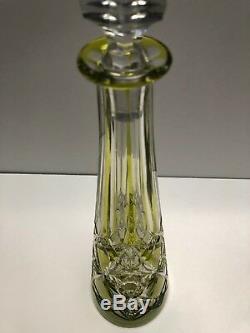 Baccarat'lagny' Lime Green Hand Carved Lime Green Cut To Clear Decanter