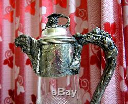 Bacchanalian Mappin Bro's. Crystal CLARET JUG / DECANTER Silver Plated Top