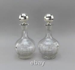 Beautiful 1896 Pair Gorham American Brilliant Cut ABP Decanters Sterling Toppers