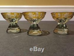 Beautiful 4-pc Vintage Bohemian Amber Cut Crystal Decanter and 3 glasses