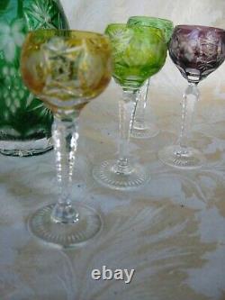 Beautiful Bohemian Cut to Clear Decanter and and 8 Cordial Glasses