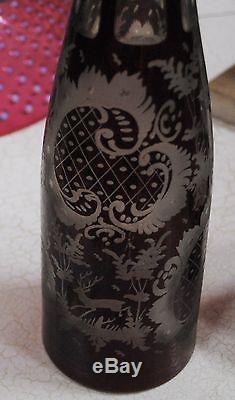 Beautiful Bohemian Glass RUBY Cut to Clear Wine Decanter CASTLE deer