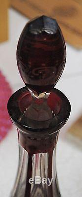 Beautiful Bohemian Glass RUBY Cut to Clear Wine Decanter CASTLE deer