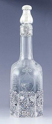 Beautiful Cut Glass & Mauser Sterling Silver Overlay Rococo Style Decanter