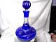 Beautiful Mcm Vintage Bohemian Cobalt Cut-to-clear Glass Ships Decanter