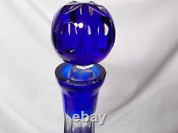 Beautiful MCM Vintage Bohemian Cobalt Cut-to-Clear Glass Ships Decanter