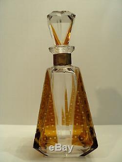 Beautiful Moser Bohemian Cut Engraved Amber Flashed Glass Decanter