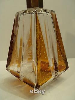 Beautiful Moser Bohemian Cut Engraved Amber Flashed Glass Decanter