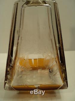 Beautiful Moser Bohemian Cut Engraved Amber Flashed Glass Decanter