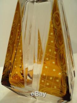 Beautiful Moser Bohemian Cut Engraved Amber Flashed Glass Decanter