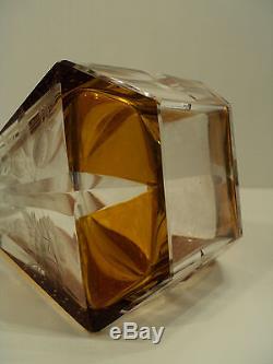 Beautiful Moser Bohemian Cut Engraved Amber Flashed Glass Decanter