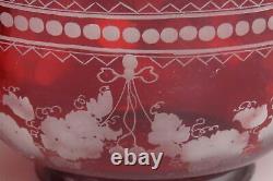 Beautiful Pair Antique Mid 1800s Bohemian Red Ruby Cut Glass Dessert Bowls (3/6)