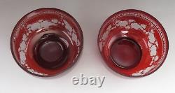 Beautiful Pair Antique Mid 1800s Bohemian Red Ruby Cut Glass Dessert Bowls (3/6)