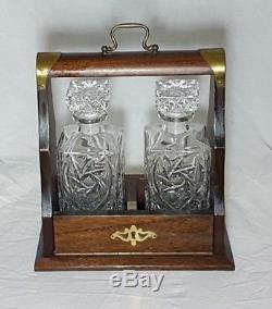 Beautiful Pair of Heavy Square Glass Decanters with Vintage Tantalus