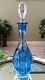 Beautiful Vintage 12 Tall Light Blue Cut To Clear Crystal Decanter & Stopper