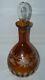 Beautiful Vintage Amber Cut To Clear Etched Decanter With Stopper Floral Pattern