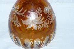Beautiful Vintage Amber Cut to Clear Etched Decanter with Stopper Floral Pattern