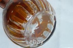 Beautiful Vintage Amber Cut to Clear Etched Decanter with Stopper Floral Pattern