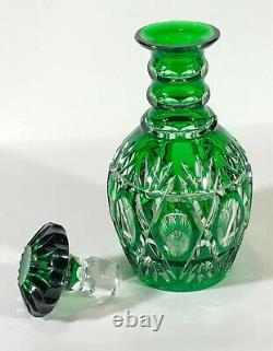 Beautiful Vintage Emerald Green Cut To Clear Cut Crystal Glass Decanter 10