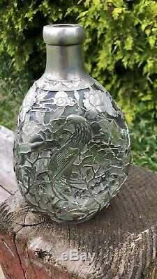 Beautiful Vintage Silver Decorative Glass Decanter Bottle With Stopper