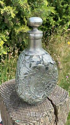 Beautiful Vintage Silver Decorative Glass Decanter Bottle With Stopper