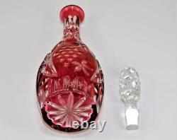 Beyer Echt Bleikristal Art Glass Ruby Red Cut To Clear Decanter And Stopper