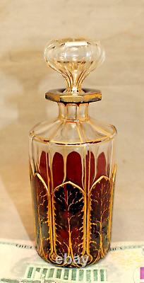 Biedermeier Austrian Gilded Red Cut to Clear Perfume / Small Decanter c. 1850