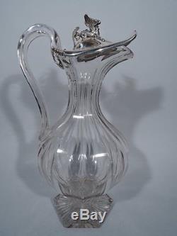 Biedermeier Decanter Gryphon Finial Antique Austrian Silver & Cut Glass