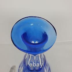 Blue Lead Crystal Cut To Clear Glass Decanter With Stopper US Zone Germany