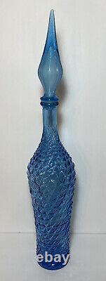 Blue Pineapple Genie Bottle Rossini Empoli Italy Glass Decanter Diamond cut 23