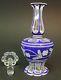 Blue, White Cut To Clear Glass Bohemian Decanter 12 3/4 Tall