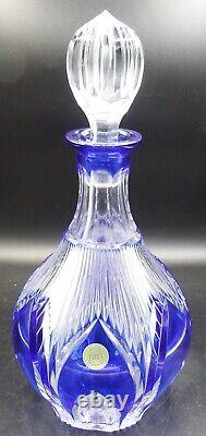 Bohemia Ajka Glass Cut to Clear Blue 12 1/2 Decanter MINT