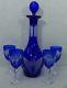 Bohemia Cobalt Blue Cut To Clear Butterfly Decanter & 4 Wine Goblet Set