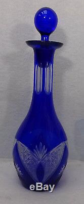 Bohemia COBALT BLUE Cut to Clear BUTTERFLY Decanter & 4 Wine Goblet SET