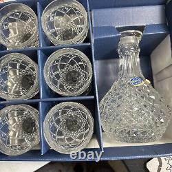 Bohemia Crystal Decanter Set. Decanter With Six Glass Set. New old stock