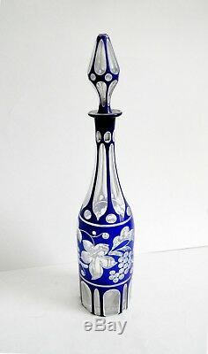 Bohemia Czech RARE decanter blue cut to clear floral ca 1880