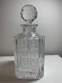 Bohemia Czech Republic Crystal Square Whisky Bottle Hand-cut Queen Lace with Box