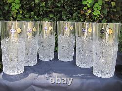 Bohemia Queen Lace Hand Cut 24% Lead Crystal Water Glass 12 Oz Mint 6 Pc