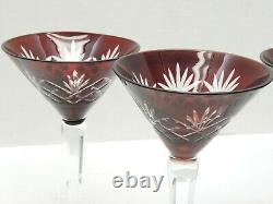 Bohemian AJKA Cut to Clear Crystal 7 Tall Set of 4 Vintage Martini Glasses Red