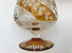 Bohemian Amber Cut To Clear Liquor 6 Tulip Brandy & 6 Shot Cordial Glasses