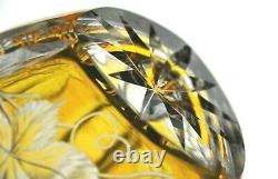 Bohemian Amber Gold Cut to Clear Glass Crystal Wine Decanter Silver Collar