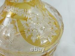 Bohemian Amber/Yellow Cut to Clear Glass Decanter Heavily Floral Cut Decorated