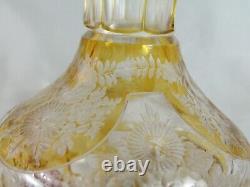 Bohemian Amber/Yellow Cut to Clear Glass Decanter Heavily Floral Cut Decorated