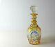 Bohemian Amber And Blue Crystal Cut To Clear Engraved Decanter