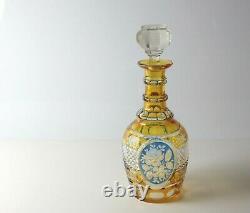 Bohemian Amber and blue Crystal Cut to Clear Engraved Decanter