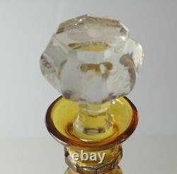 Bohemian Amber and blue Crystal Cut to Clear Engraved Decanter